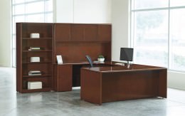 U Shaped Desk with Hutch and Bookcase - Sonoma