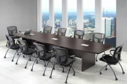 Boat Shaped Conference Room Table and Nesting Chairs Set