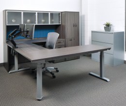 U Shaped Height Adjustable Desk with Storage