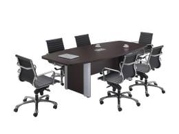Boat Shaped Conference Table with Silver Accented Legs - PL Laminate