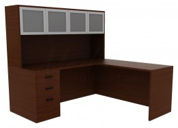 L-Shaped Office Desk with Hutch - Amber