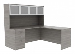 L-Shaped Office Desk with Hutch - Amber