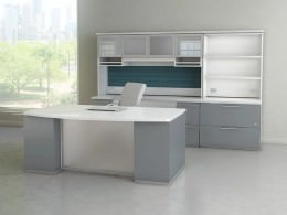 Bow Front Desk and Credenza Set with Storage - Canyon