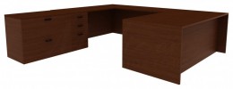 U Shaped Desk with File Cabinet - Amber