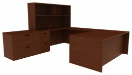 U Shape Desk with Hutch and File Cabinet - Amber
