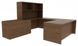 U Shaped Desk with Filing Cabinet - Amber