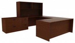 U Shaped Desk with Filing Cabinet - Amber