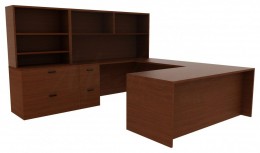 Desk with Hutch and Shelves - Amber