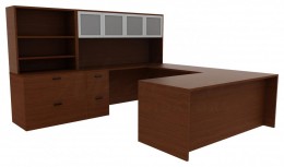 Desk with Bookcase and Hutch - Amber