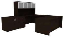 Office Desk with Hutch and Drawers - Amber