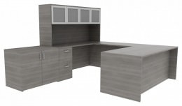 Office Desk with Hutch and Drawers - Amber