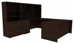 Office Desk with Hutch and Shelves - Amber