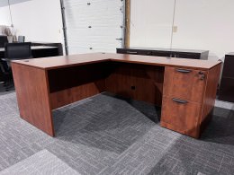 Cherry L-Shaped Desk with Pedestal Storage