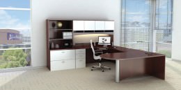 U Shaped Desk with Hutch and Filing Cabinet - Vista