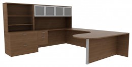 U Shape Desk with Storage - Amber