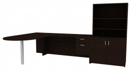 Peninsula Desk with Bookcase - Amber