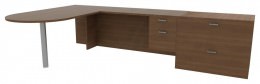 L Shape Peninsula Desk with File Cabinet - Amber