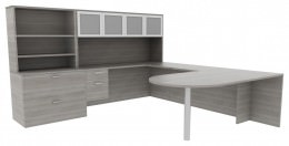 U Shaped Peninsula Desk with Storage - Amber