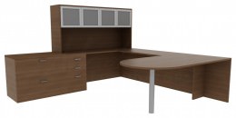 U Shaped Peninsula Desk with Hutch - Amber