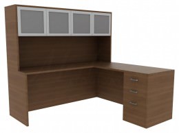 L Shaped Office Desk with Hutch - Amber
