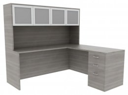 L Shaped Office Desk with Hutch - Amber