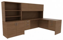 L Shaped Desk with Hutch and Drawers - Amber