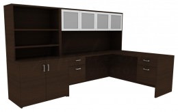 L Shaped Desk with Shelves - Amber