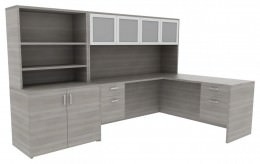 L Shaped Desk with Shelves - Amber
