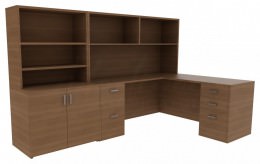 L Shape Desk with Drawers - Amber