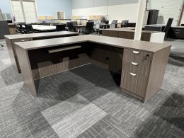 L-Shaped Desk with Drawers and Keyboard Tray