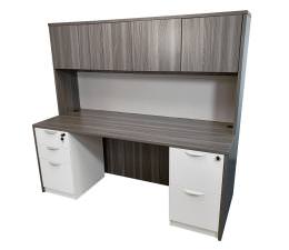 Double Pedestal Desk with Hutch - Express Laminate Series