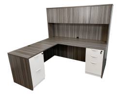 Modern L Shape Desk with Hutch and Drawers - Express Laminate Series
