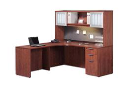 L Shaped Desk with Hutch and Drawers - PL Laminate