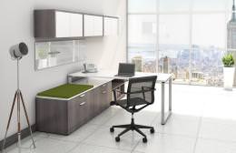 T Shaped Desk with Drawers and Overhead Storage - PL Laminate Series