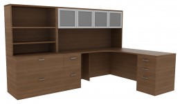 L Shaped Computer Desk with Hutch - Amber