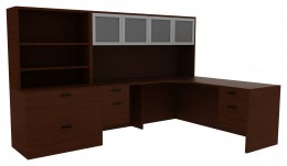 L Shaped Computer Desk with Hutch - Amber