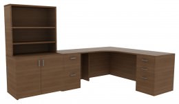 L Shaped Desk with Drawers and Shelves