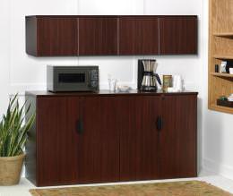 Office Credenza with Wall Mount Storage Cabinet - PL Laminate Series