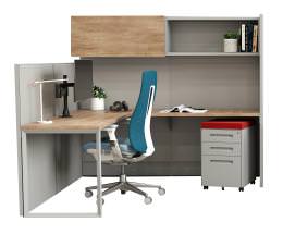 Office Cubicle Workstation Desk with Upper Storage & Drawers - EZCube