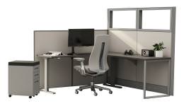 Sit to Standing Height Adjustable Cubicle Desk with Drawers - EZCube