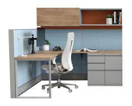 Office Cubicle Workstation Desk with Filing Drawers and Hutch