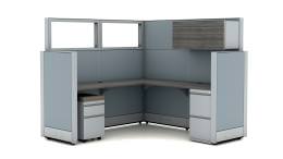 Modern L Shaped Office Workstation Cubicle with Drawers and Overhead...