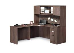 Curved L Shape Desk with Hutch - PL Laminate Series