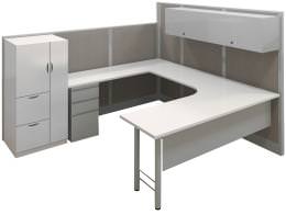 8FT x 8FT Management Office Desk Cubicle with Storage Cabinet