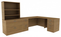 L Shaped Desk with Drawers and Shelves - Amber