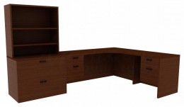 L Shaped Desk with Drawers and Shelves - Amber