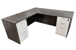 Modern L Shaped Desk with White Drawers - Express Laminate Series