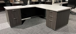 L-Shaped Slate Grey Desk with Silver Accents