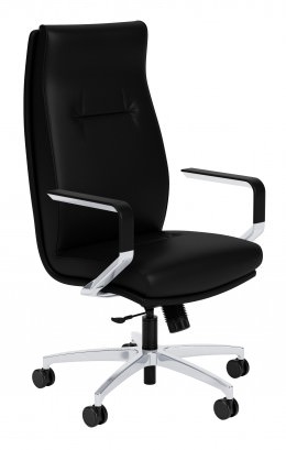 Black Leather Chair with Arms - Linate