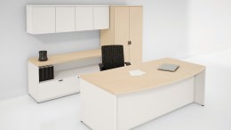 Bow Front Desk and Credenza with Storage - Concept 70